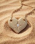 14K Solid Gold North Star Diamond Heart Pendant Necklace - Melt'm Jewelry
