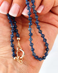 Natural Sapphire Necklace, Hand Knotted Gemstone Necklace, 4mm Blue Sapphire Beaded Necklace, Gold Filled Charm Holder, September Birthstone - Melt'm Jewelry