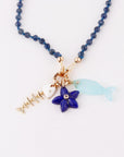 Natural Sapphire Necklace, Hand Knotted Gemstone Necklace, 4mm Blue Sapphire Beaded Necklace, Gold Filled Charm Holder, September Birthstone - Melt'm Jewelry