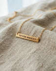 Roman Numeral Necklace Gold Filled or Silver, Custom Date Bar Necklace, Personalized Jewelry Gift for Daughter or Her shown in an AI-generated listing photo
