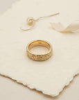 Nature Inspired Wedding Band 14k Solid Gold, Vintage Floral Ring, Wide Textured Gold Band, Botanical Wedding Ring, Gift for Her shown in an AI-generated listing photo