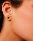 Heart Emerald Earrings 14k Solid Gold, Heart Emerald Stud Earrings - Melt'm Jewelry