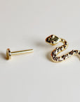 Snake Flat Back Earrings 14k Solid Gold (SINGLE OR PAIR), Serpent Stack Earrings - Melt'm Jewelry
