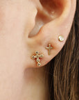 Tiny Cross Diamond Earrings in 14k Gold (SINGLE OR PAIR) - Melt'm Jewelry