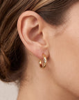 14K Solid Gold Diamond Open Hoop Earrings, C Shaped Gold Hoops, Star Set Diamond Earrings, Post Back Hoops, 14mm Gold Earrings