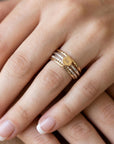 Solid 14k Gold Rustic Pebble Ring, Silver Band Gold Initial Ring - Melt'm Jewelry