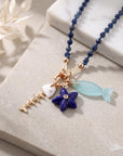 Natural Sapphire Necklace, Hand Knotted Gemstone Necklace, 4mm Blue Sapphire Beaded Necklace, Gold Filled Charm Holder, September Birthstone - Melt'm Jewelry