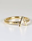 14k Gold Diamond Initial Ring, Personalized Square Band Monogram Ring - Melt'm Jewelry