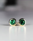 14k Gold Bezel Set Emerald Stud Earrings - Melt'm Jewelry