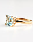 Cushion Cut Aquamarine Solitaire Ring, 2.3 Carat 8mm March Birthstone in 14K Gold, Four Prong Basket Setting - Melt'm Jewelry