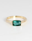 One of a Kind Green Tourmaline Ring, 14K Solid Gold Baguette Ring, October Birthstone Ring, East West Gemstone Ring - Melt'm Jewelry