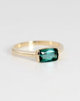 One of a Kind Green Tourmaline Ring, 14K Solid Gold Baguette Ring, October Birthstone Ring, East West Gemstone Ring - Melt'm Jewelry