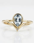 Bezel Set Pear Cut Aquamarine Ring in 14k Gold - Melt'm Jewelry