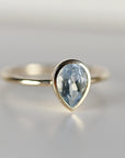 Bezel Set Pear Cut Aquamarine Ring in 14k Gold - Melt'm Jewelry