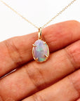 Ethiopian Opal Pendant, 12x8mm Rose Cut Opal, 14K Solid Gold Necklace, Natural Freeform Opal, Pendant Only or with Chain