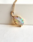 Ethiopian Opal Pendant, 12x8mm Rose Cut Opal, 14K Solid Gold Necklace, Natural Freeform Opal, Pendant Only or with Chain