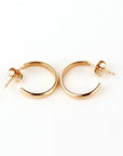 14K Solid Gold Diamond Open Hoop Earrings, C Shaped Gold Hoops, Star Set Diamond Earrings, Post Back Hoops, 14mm Gold Earrings
