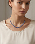 Cube Aquamarine Necklace, 3mm Micro Faceted Beads on Navy Silk - Melt'm Jewelry