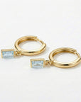 14k Gold Aquamarine Earrings, Baguette Aquamarine Dangle Hoop Earrings - Melt'm Jewelry