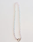 Hand Knotted Rondelle Moonstone Necklace on Rainbow Silk, Gold Filled Figure Eight Charm Holder - Melt'm Jewelry