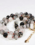 Black Rutilated Quartz Necklace, Hand Knotted Red Silk Strand, Gold Filled Clasp and Extender, 17 Inch - Melt'm Jewelry