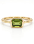 Emerald Cut Bezel Set Green Tourmaline Ring in 14k Gold - Melt'm Jewelry