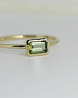 Emerald Cut Bezel Set Green Tourmaline Ring in 14k Gold - Melt'm Jewelry