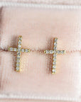 14k Yellow Gold Diamond Cross Earrings (SINGLE OR PAIR) - Melt'm Jewelry