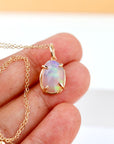 Ethiopian Opal Pendant, 12x8mm Rose Cut Opal, 14K Solid Gold Necklace, Natural Freeform Opal, Pendant Only or with Chain