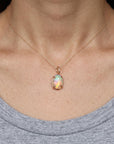 Ethiopian Opal Pendant, 12x8mm Rose Cut Opal, 14K Solid Gold Necklace, Natural Freeform Opal, Pendant Only or with Chain - Melt'm Jewelry