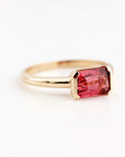 Natural Pink Tourmaline Ring, 14K Solid Gold Half Bezel Ring, East West Baguette Shape Gemstone, October Birthstone, Ready to Ship - Melt'm Jewelry