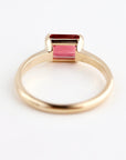 Natural Pink Tourmaline Ring, 14K Solid Gold Half Bezel Ring, East West Baguette Shape Gemstone, October Birthstone, Ready to Ship - Melt'm Jewelry