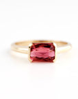 Natural Pink Tourmaline Ring, 14K Solid Gold Half Bezel Ring, East West Baguette Shape Gemstone, October Birthstone, Ready to Ship - Melt'm Jewelry