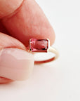 Natural Pink Tourmaline Ring, 14K Solid Gold Half Bezel Ring, East West Baguette Shape Gemstone, October Birthstone, Ready to Ship - Melt'm Jewelry