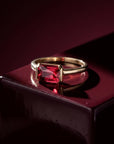 Natural Pink Tourmaline Ring, 14K Solid Gold Half Bezel Ring, East West Baguette Shape Gemstone, October Birthstone, Ready to Ship - Melt'm Jewelry