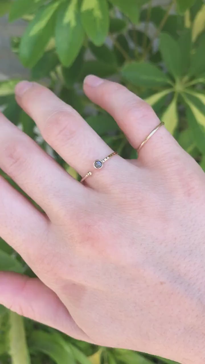 14k Gold Salt and Pepper Diamond Ring, Open Cuff Ring