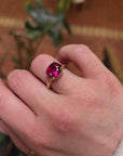 5.2 ct Weight Cushion Cut Lab Grown Ruby Ring 14k Gold, East West Ruby Ring