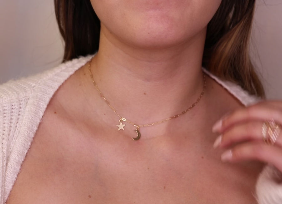Moon and Star Necklace 14k Solid Gold