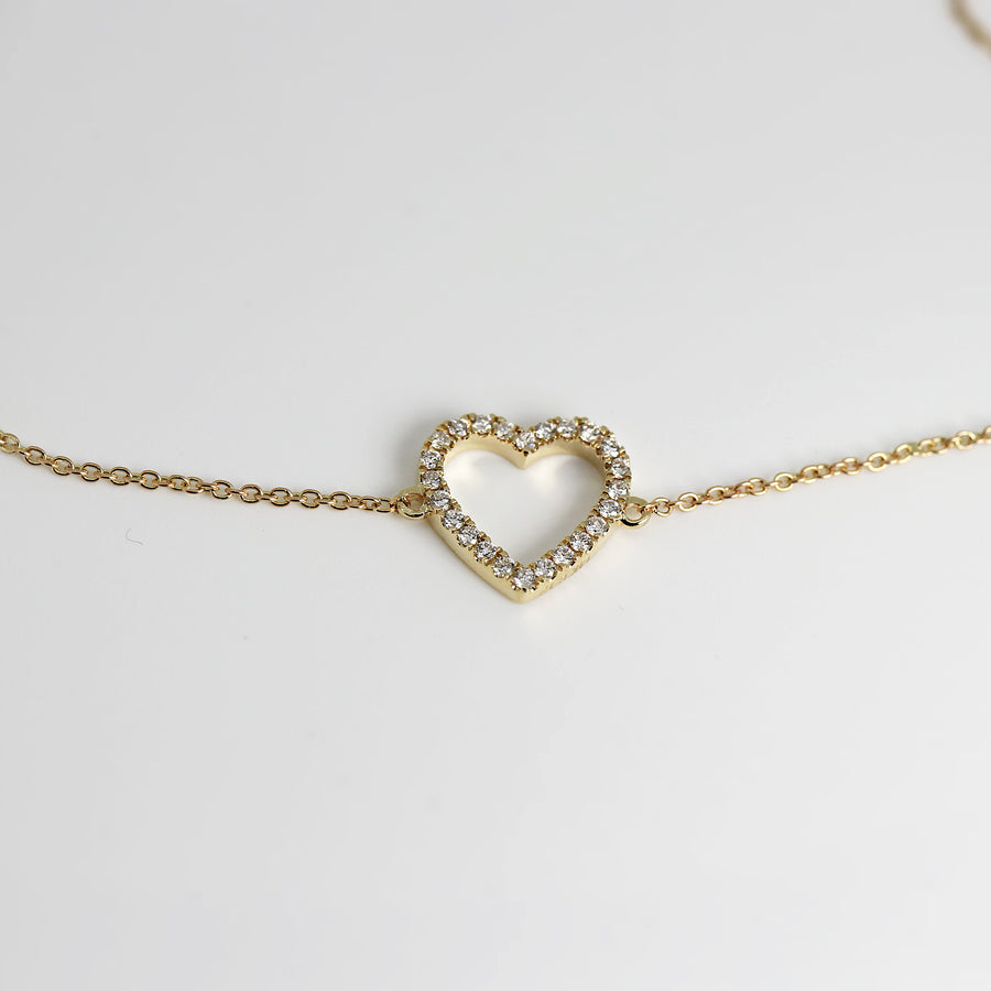 14k Gold Diamond Open Heart Bracelet