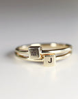 Solid 14k Gold Cube Personalized Ring, Gold Initial Ring