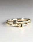Solid 14k Gold Cube Personalized Ring, Gold Initial Ring - Melt'm Jewelry