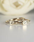 Solid 14k Gold Cube Personalized Ring, Gold Initial Ring
