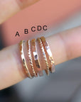 Gold Stacking Rings, Set of 5 Rings, Hammered and Twisted Bands