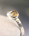 Citrine Ring Sterling Silver, Stacking November Birthstone Ring, Hammered Silver Gemstone Ring, Her Birthday Gift, Choose your birthstone