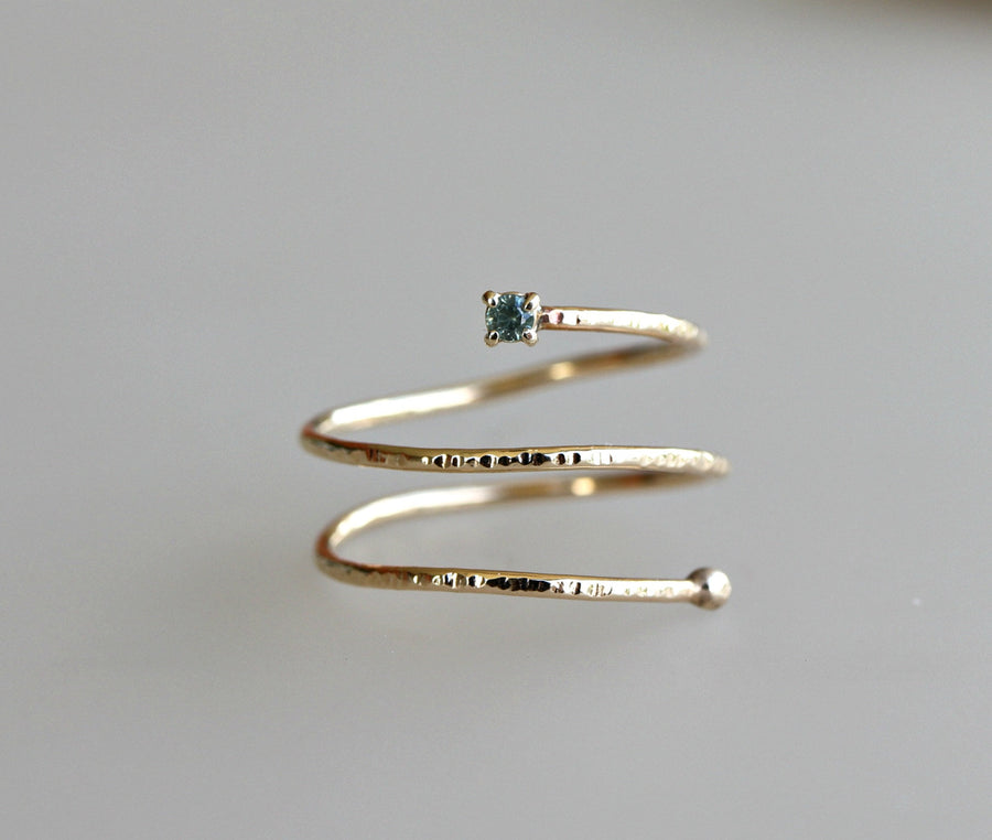 14k Gold Teal Blue Sapphire Wrap Around Gold Ring