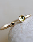 14k Gold Peridot Open Cuff Ring, August Birthstone Ring