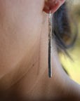 Long Hammered Silver Bar Earrings