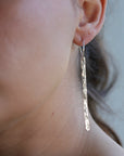 Long Hammered Silver Bar Earrings