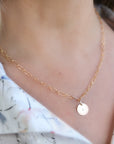 Gold Filled Initial Disc Necklace, Hand Stamped Personalized Coin Necklace with Cable Chain