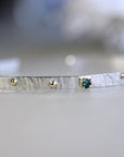 London Blue Topaz or Green Sapphire Hammered Silver Gold Dots Mixed Metal Cuff Bracelet